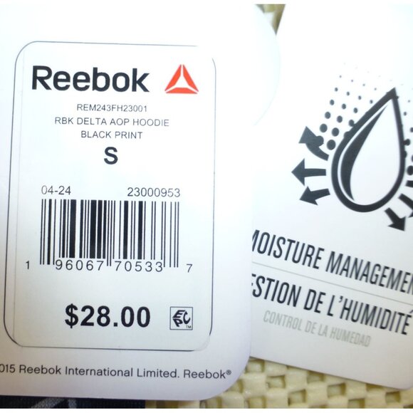 Reebok Delta AOP Pullover Hoodie Black Print Small Moisture Management Classic S - Picture 5 of 11